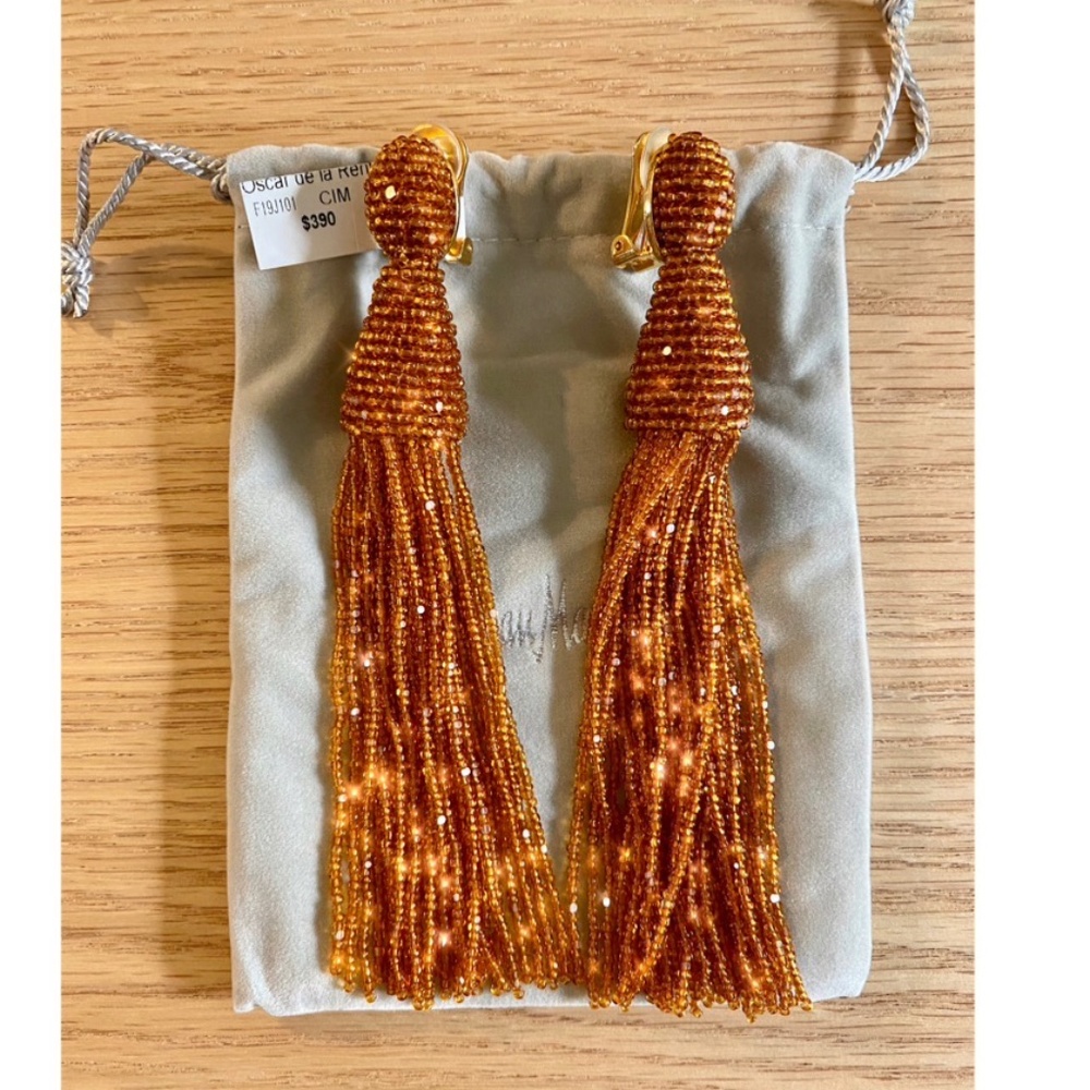 NWT! Oscar de la Renta Long Beaded Tassel Earrings